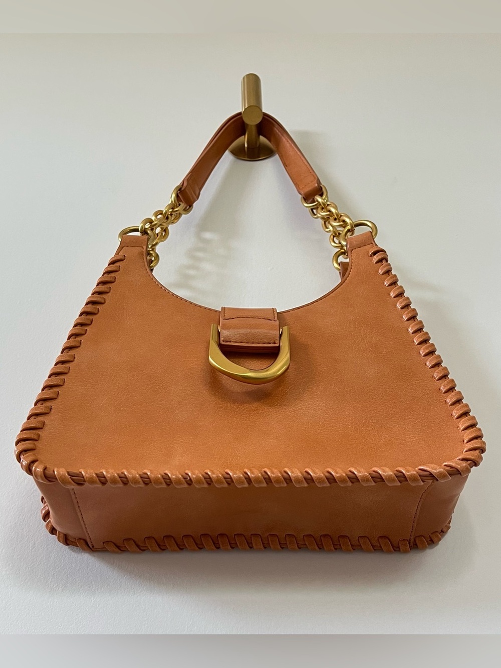 Antik Kraft Cognac Leather Shoulder Bag with Gold Hardware New - Picture 11 of 16